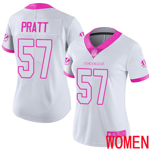 Cincinnati Bengals Limited White Pink Women Germaine Pratt Jersey NFL Footballl #57 Rush Fashion->women nfl jersey->Women Jersey